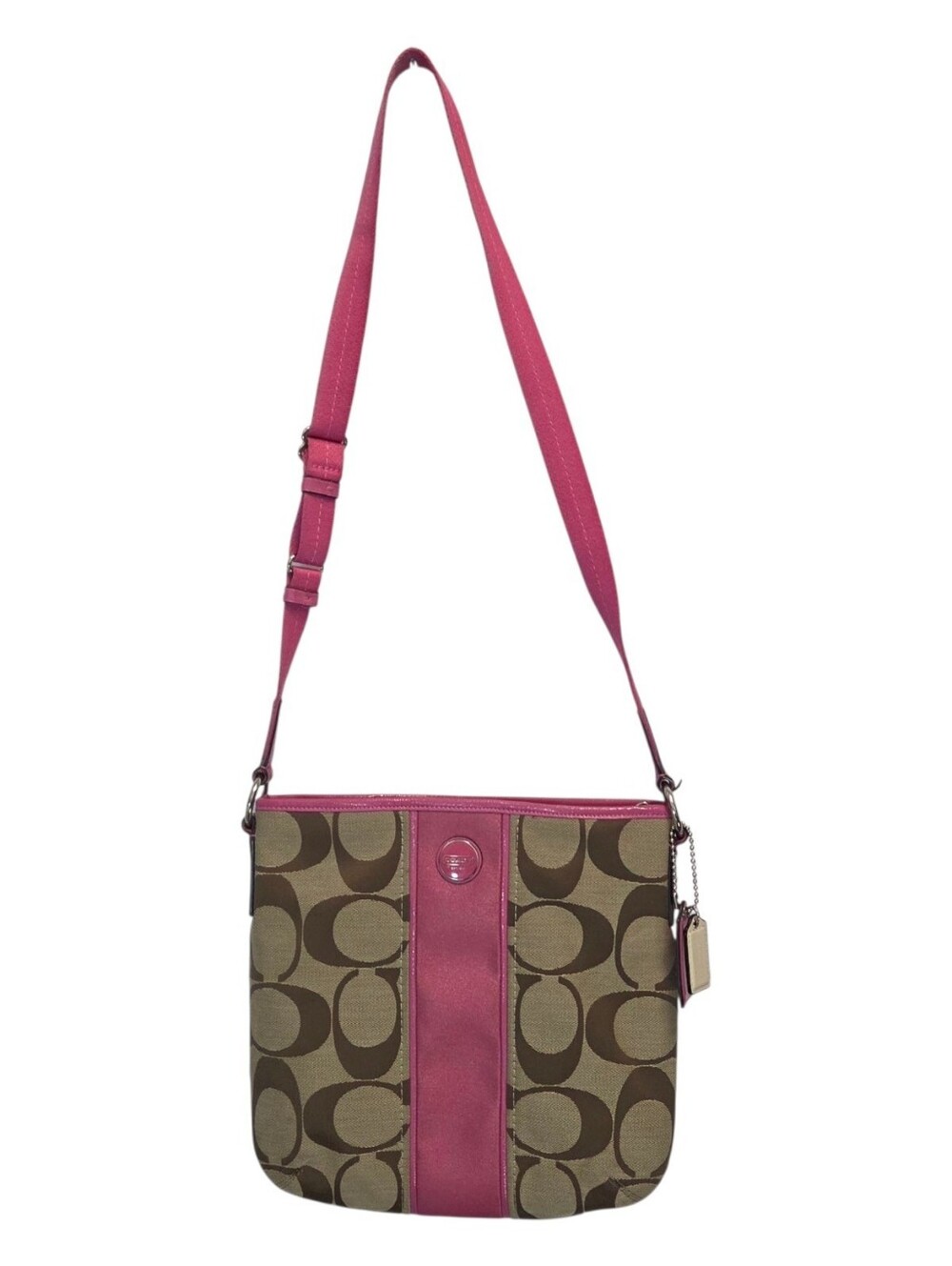 Vintage Coach Signature Stripe Pink Bag Adjustable Strap F21905